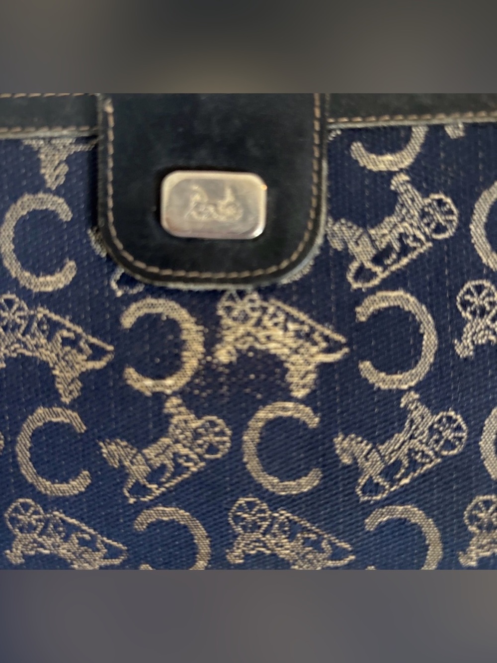 Celine Navy Blue Horse And Carriage Long Thin Wallet Canvas And Leather Vintage - Picture 3 of 15